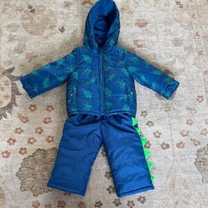 Carters Blue and Green Dinosaur Puffer Jacket & Snow Pants Set 3T GUC 🦕